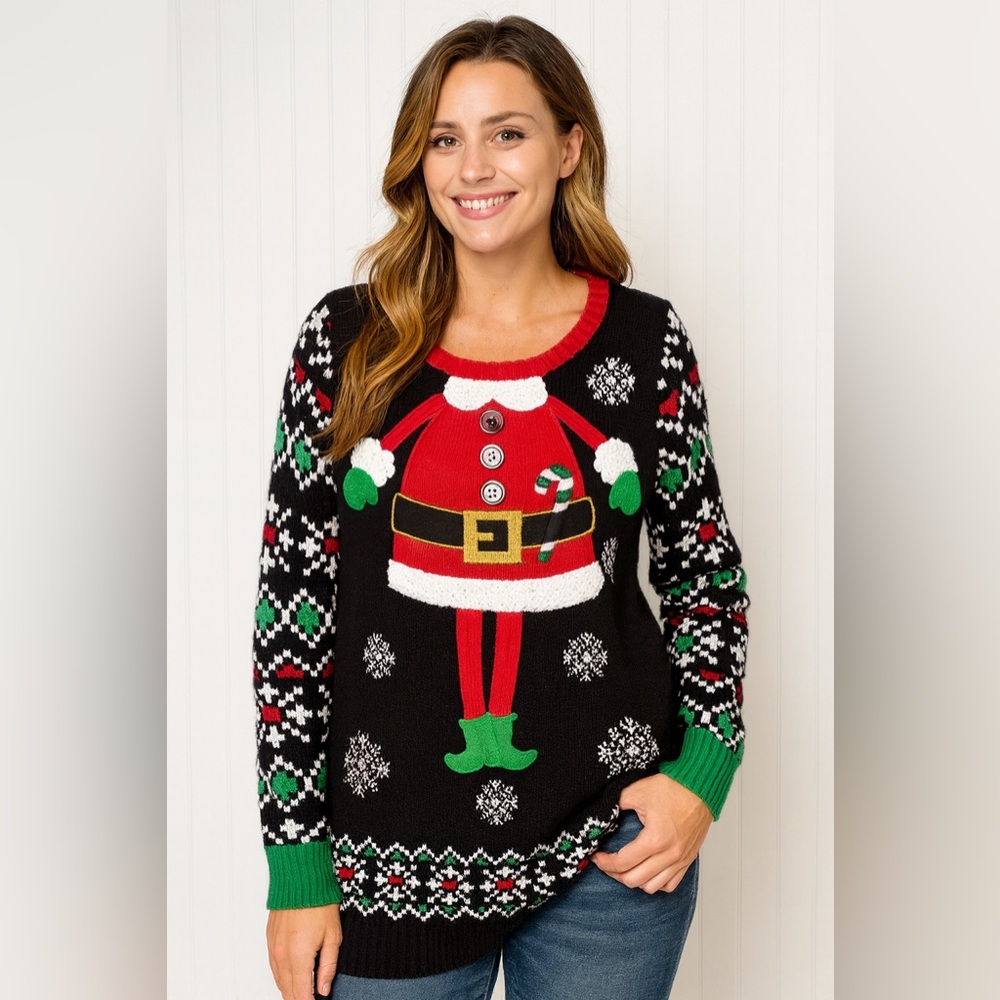 United States Sweaters Holiday Christmas Sweaters Full body Santa 3D Legs XL